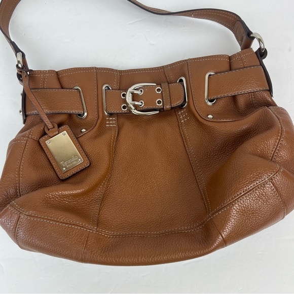 Tignanello brown leather shoulder bag with cinch belted top/multi-compartments - Picture 2 of 16